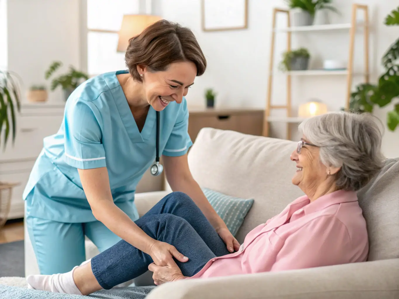 A skilled nurse providing medical assistance to a senior resident at home, showcasing the importance of healthcare expertise and support.