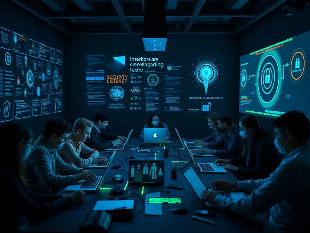A team of cybersecurity experts collaborating in a high-tech incident response war room, with digital forensics tools and live communication feeds, showcasing Cybervault's rapid incident response capabilities.